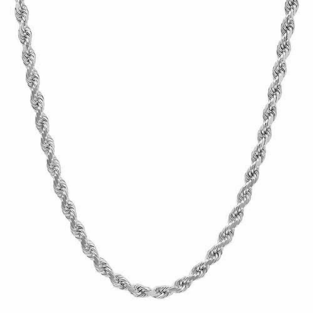 Solid 925 Sterling Silver Italian Rope Chain Mens Necklace 4.00mm - Diamond Cut