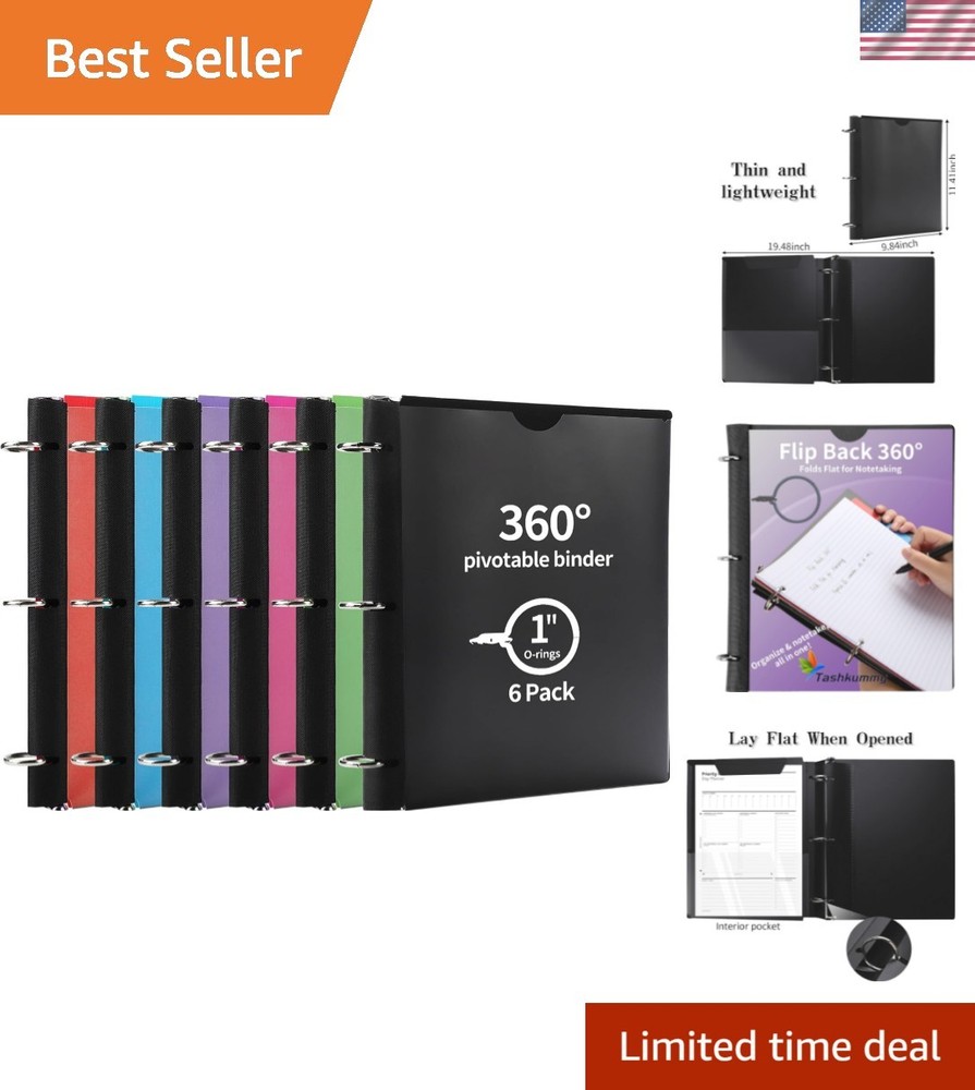 360° Pivotable 3 Ring Binder, Upgraded Foldable Binders 1 inch 6 Pack, Thin S...