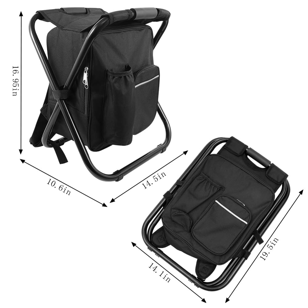 Portable Folding Backpack Stool with Cooler Compartment, Black