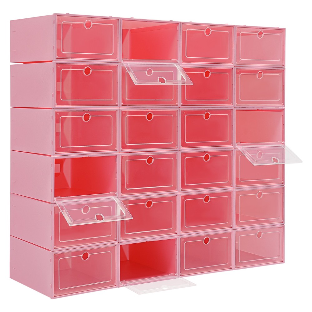 24 Pack Shoe Storage Boxes With Clear Flip Lid, Stackable Shoe Storage Organizer