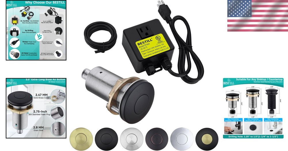 Elegant Garbage Disposal Air Switch Kit - Brass Push Button, Easy Installation
