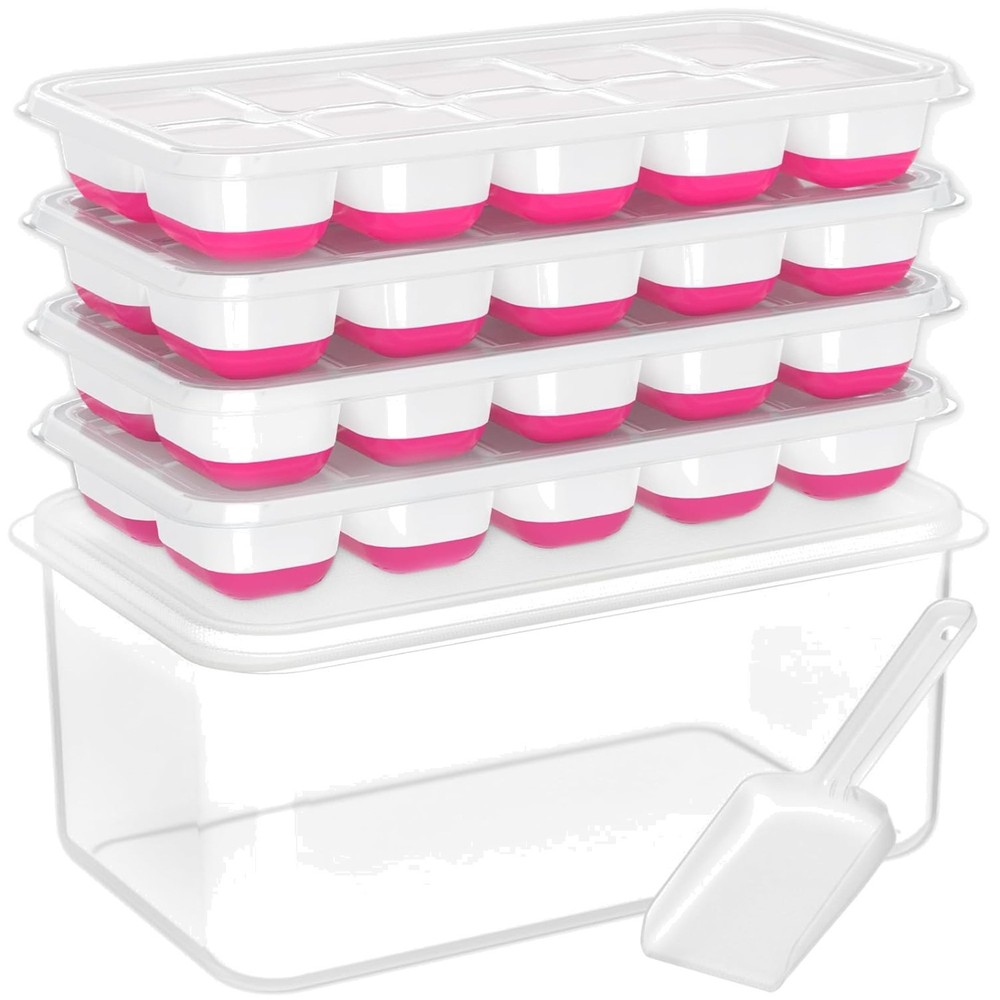 Effortless Ice Release Silicone Tray Set - Stackable Design for Compact Freezers