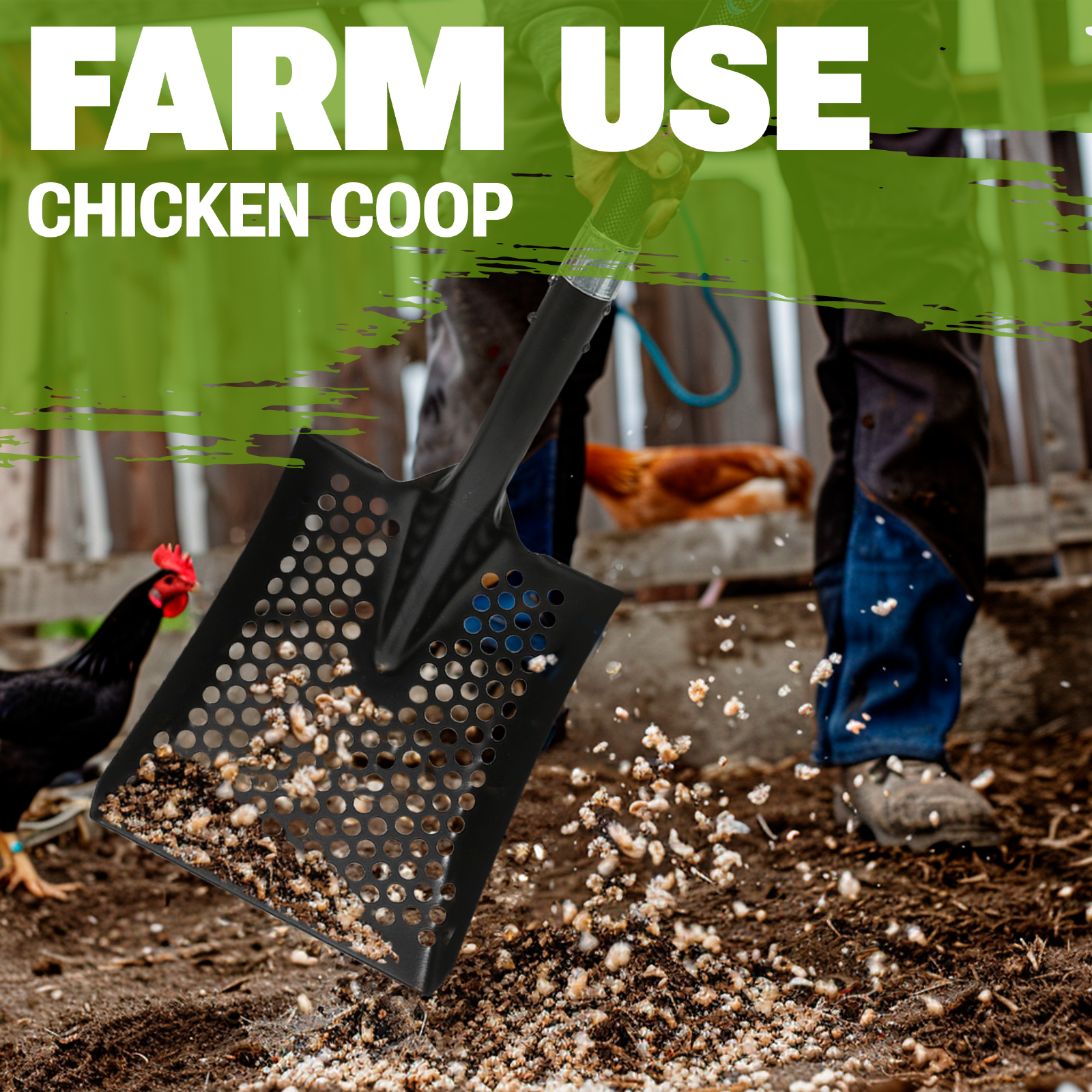 CKG Carbon Sand Sifter Shovel for Beach and Chicken Poop Scooper, Black