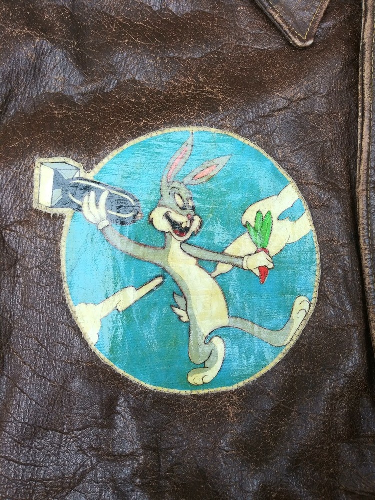 WWII Original A-2 Flight Jacket Very Rare Size 50 Bugs Bunny Patch