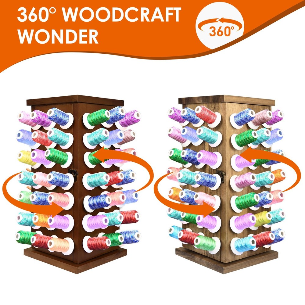 Wooden 84 Spools Thread Rack/Thread Holder Organizer with Inner Storage Compa...
