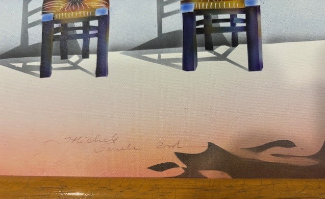 2001 French Artist Michele Danielle Signed "Two Chairs" Original Canvas Painting
