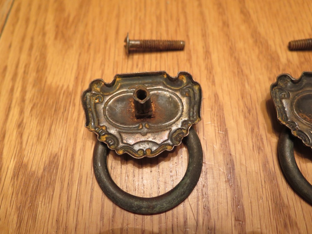 Vintage Brass Tone Drawer Pulls - 3 Drop Pulls & 1 Round Pull