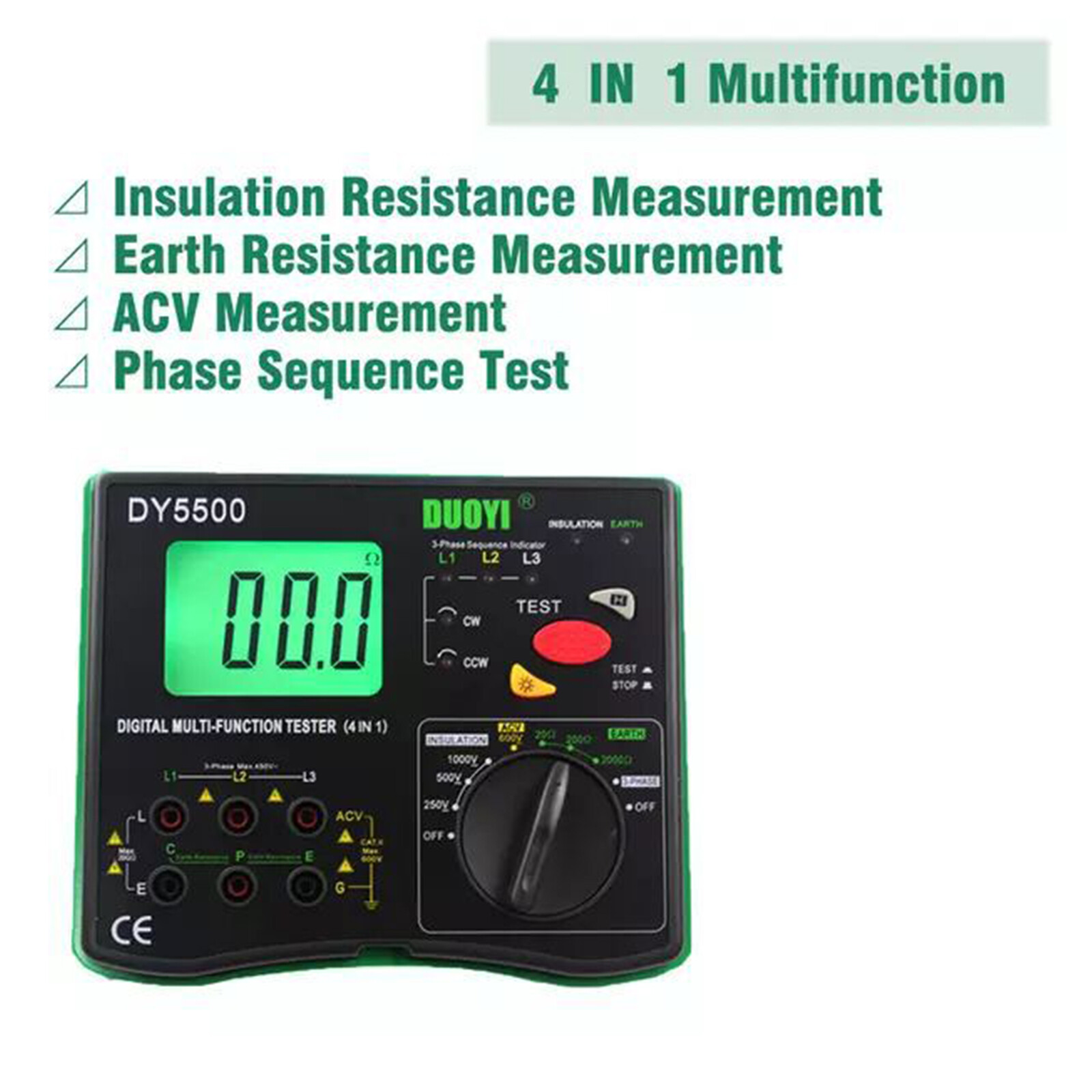 Digital Resistance Meter Ground Earth Insulation Tester 0.01 to 2000 ohm DY5500