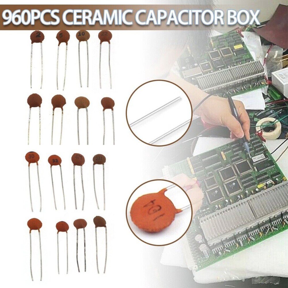 960 PCS 24 Value Ceramic Capacitor 2PF-100NF Assortment Kit for Electronics