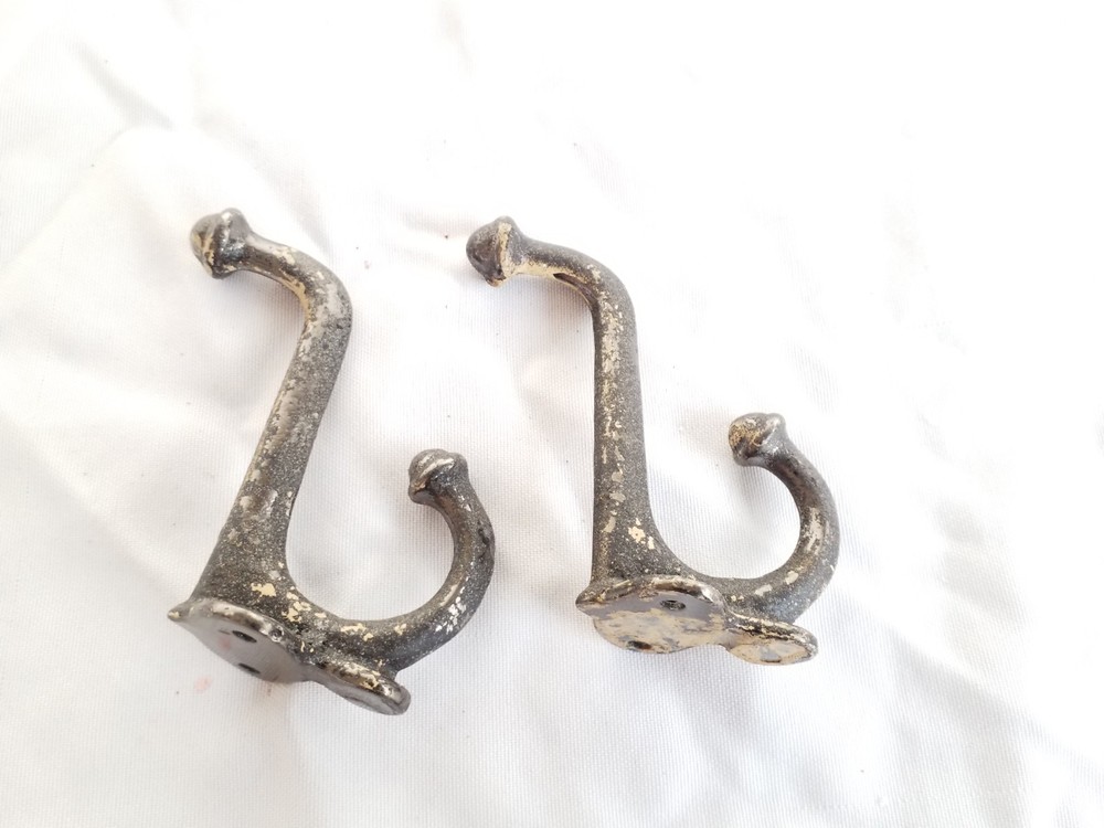 Vintage Hardware Pair Coat/ Hat Hook Matched Set Distressed Original 3.5" Hooks