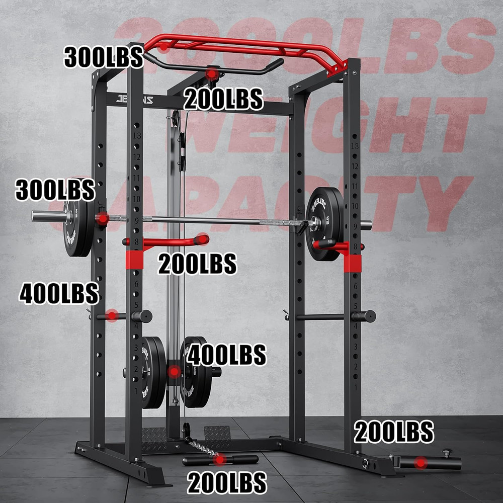 Power Cage, 2000LBS Multi-Function S11 Power Rack with LAT Pulldown, Squat Rack