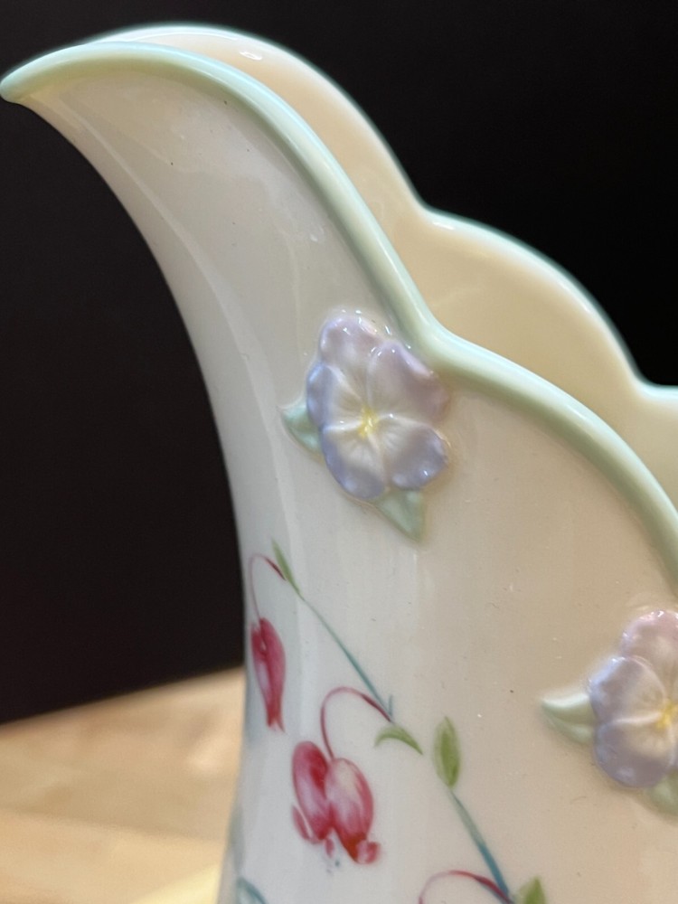 Lenox Spring Bouquet Pattern Embossed Flowers Ribbed 10" Pitcher 2003