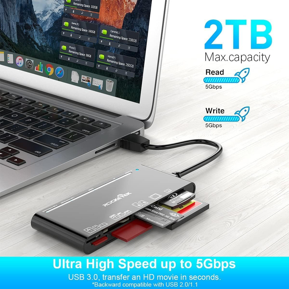 USB 3.0 SD Card Reader, 7-In-1 Multi Memory Card Reader for SD SDXC SDHC Micro S
