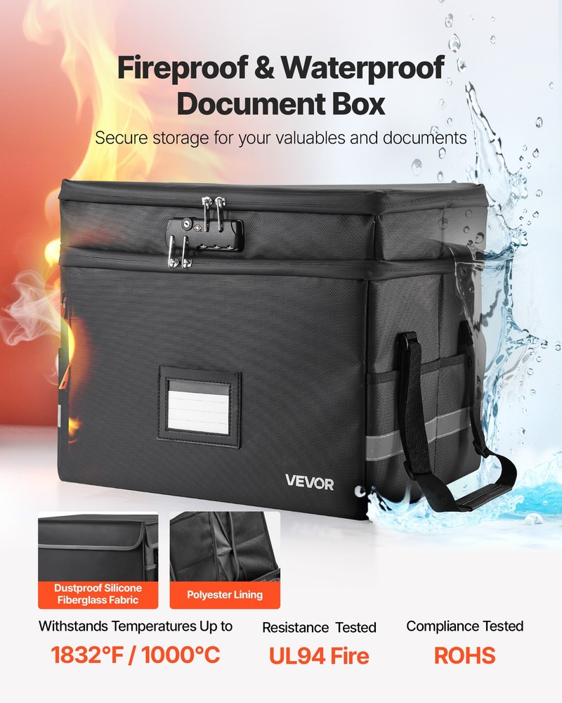 VEVOR Fireproof Document Box 1832 ℉ Heat Insulated Two-Layer File Box with Lock