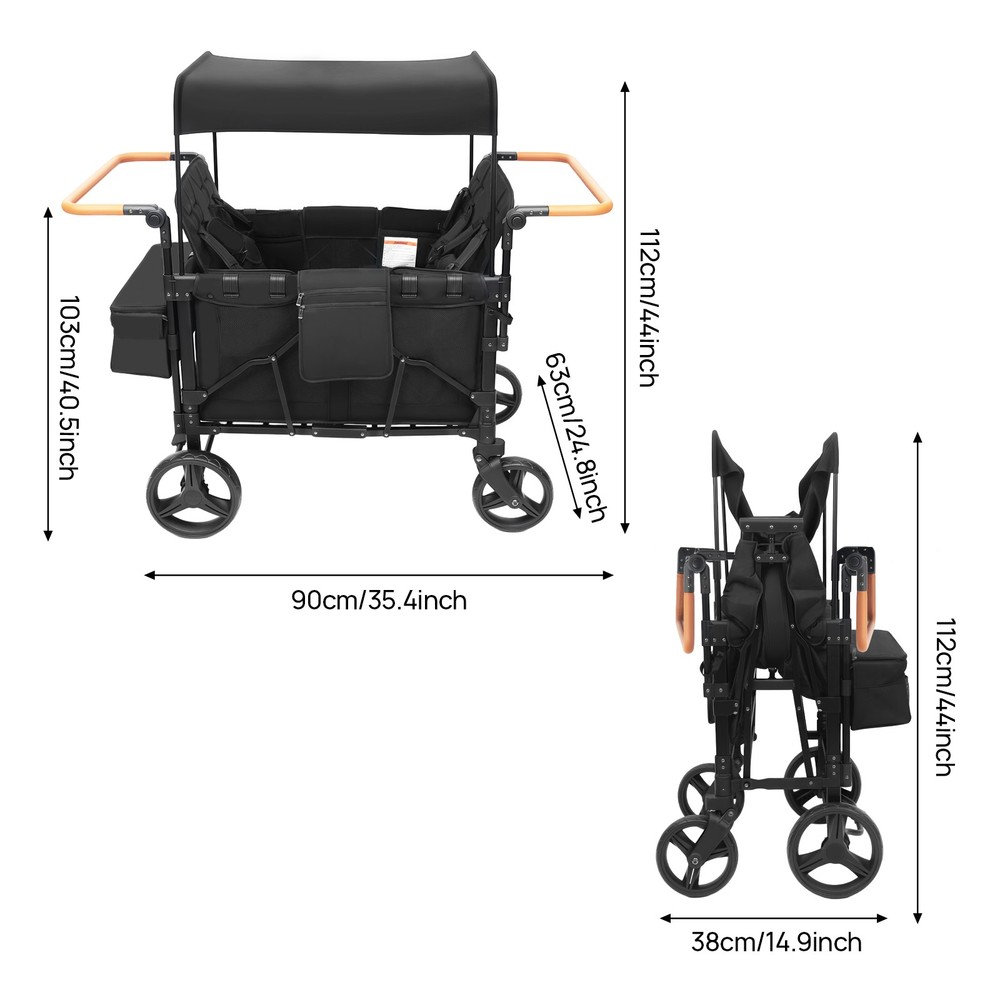 Stroller Wagon 4 Seats Quad Collapsible Stroller with Adjustable Handle & Canopy