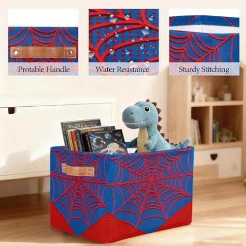 Nursery Decor Storage Bins - Blue Spider Web Large Collapsible Rectangle Shelf