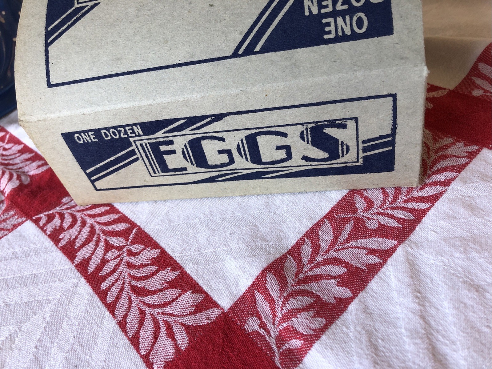 Vintage Ceramic Eggs In Antique Egg Carton