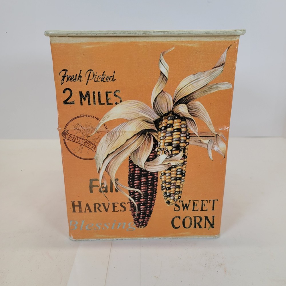 Retro Sweet Corn Advertisement Tin Handled Basket