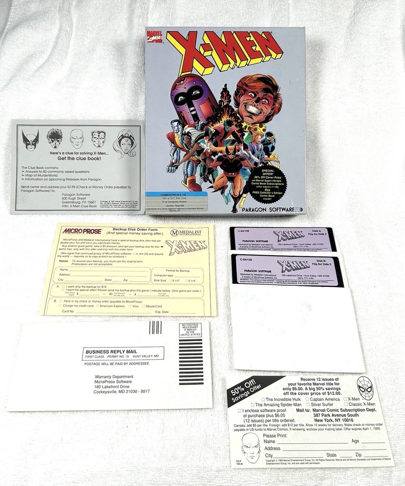 RARE Paragon Software Marvel Comics X-Men Commodore 64/128 Game with Box
