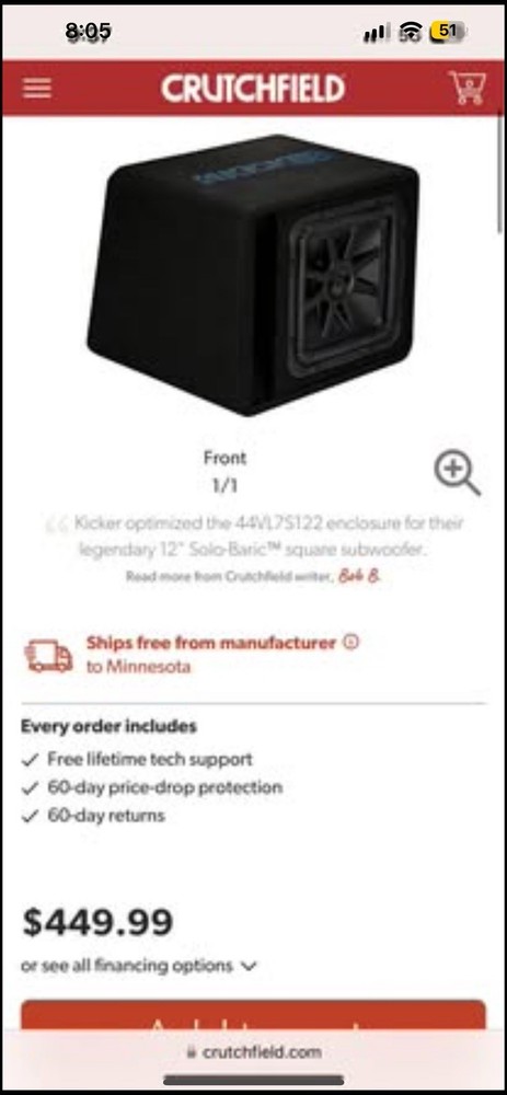 Kicker 12” Subwoofer Box