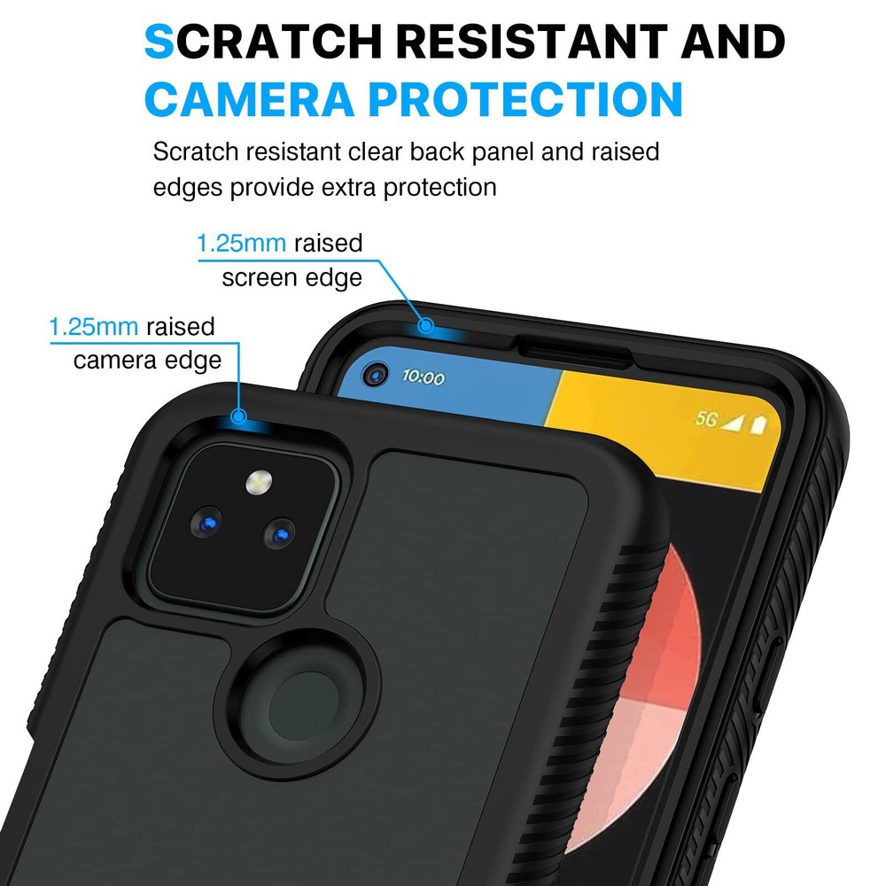 New Google Pixel 5a 5G Case Shockproof Cover with Screen Protector Black