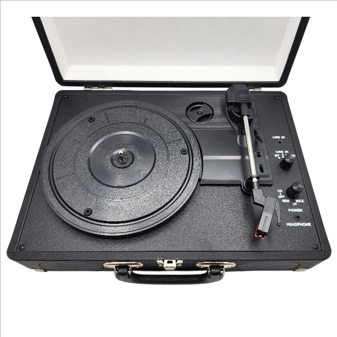 Udreamer Bluetooth Record Player Turntable 3-Speed Suitcase Black Tested NOB