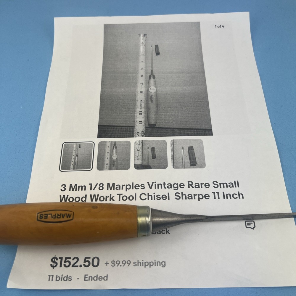 VINTAGE RARE SMALL 1/8'' WIDTH MARPLES CHISEL ,UK .