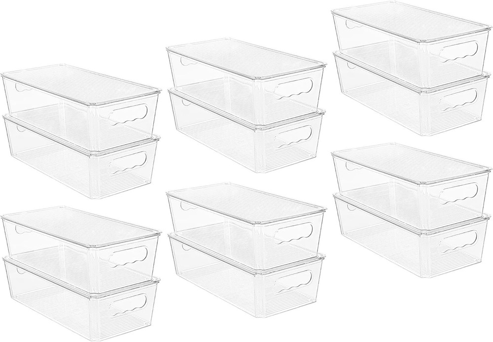 8pcs Clear Organizers & Storage Bins W/ Lids Stackable Plastic Storage