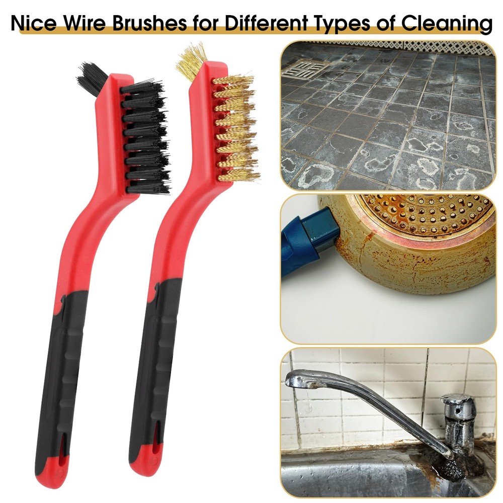 6 Pcs Small Wire Brushes Set for Cleaning Rust Scrub Paint Grout Removal
