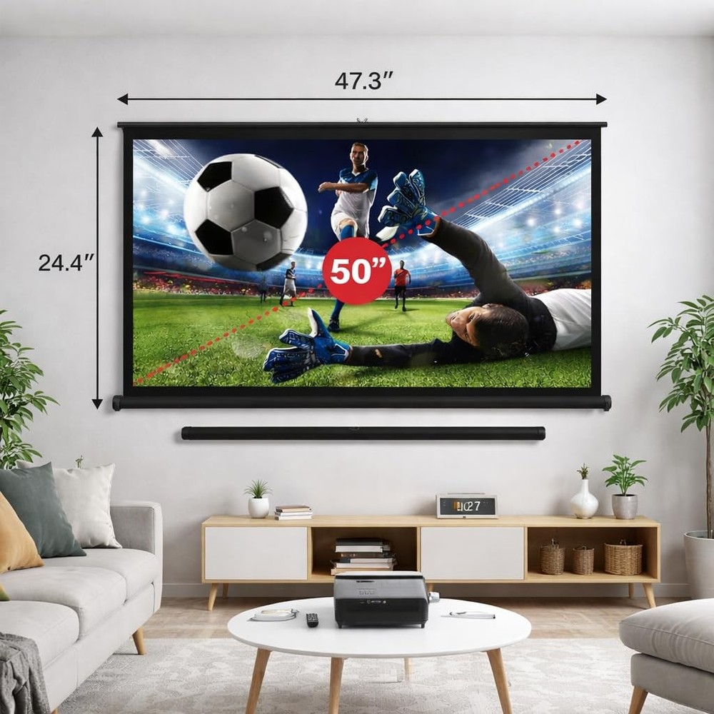 50 Inch Portable Pull Down Projector Screen 16:9 HD Retractable Tabletop Proj...