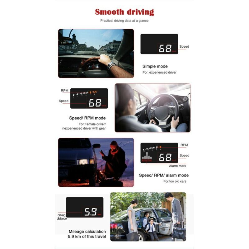OBD2 Head Up Display HUD Speedometer KM/H Temp Speed Warning Nano Technology X5