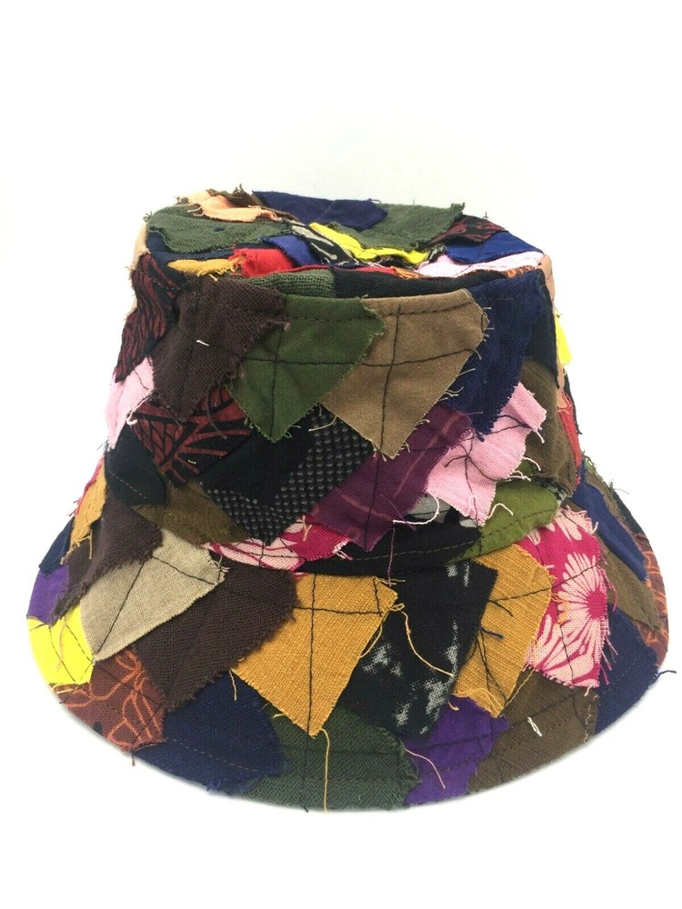 Unique Raw Unisex Handcrafted Patchwork Bucket Hat Fishman Hat Trendy Style E