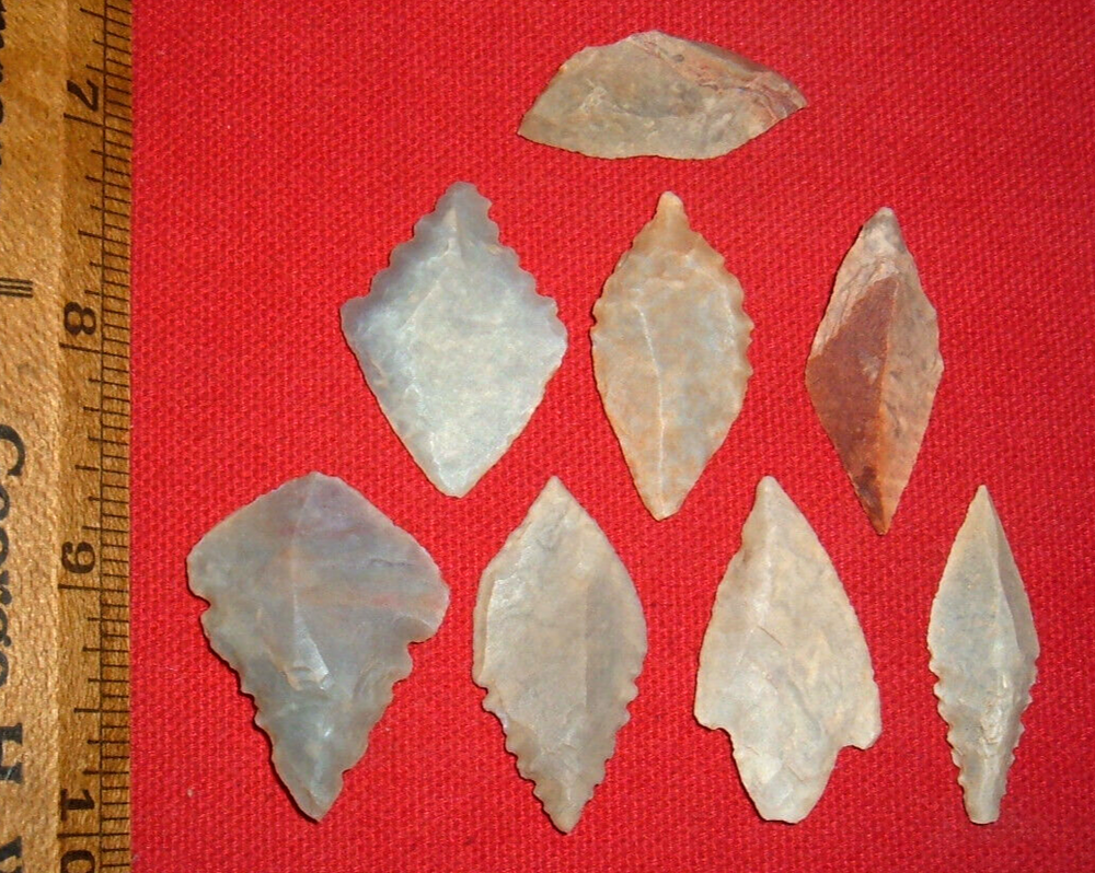(8) Select Mesolithic Points And Knife (1.25"- 1.5") Ancient African Arrowheads