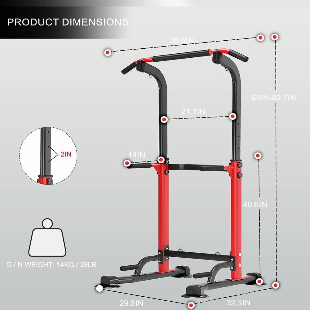 Power Tower Pull-Up Bar Station Adjustable Dip Push-Up Home Gym