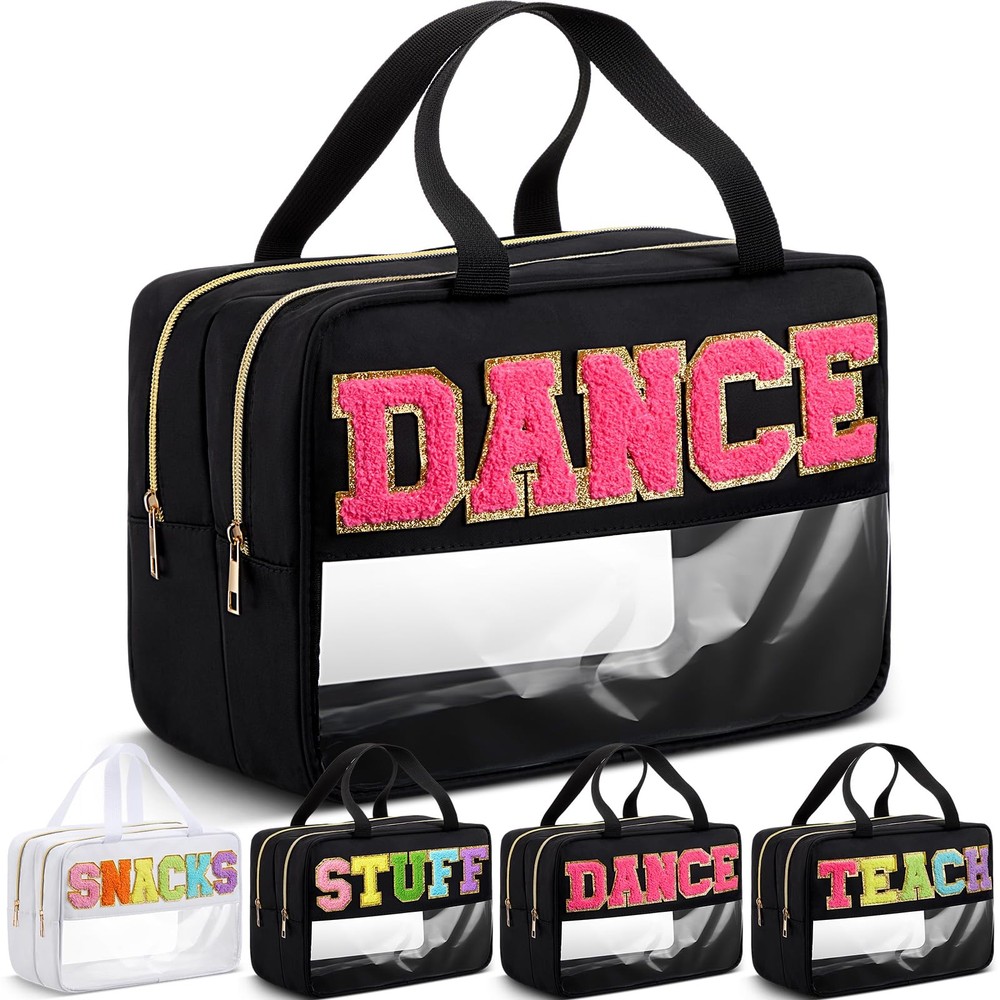 Large Dance Bag Double Zippered Chenille Letter Pouch Waterproof Nylon Makeup