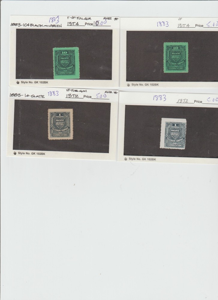 4 1883 Mint Pacific Mutual Stamps