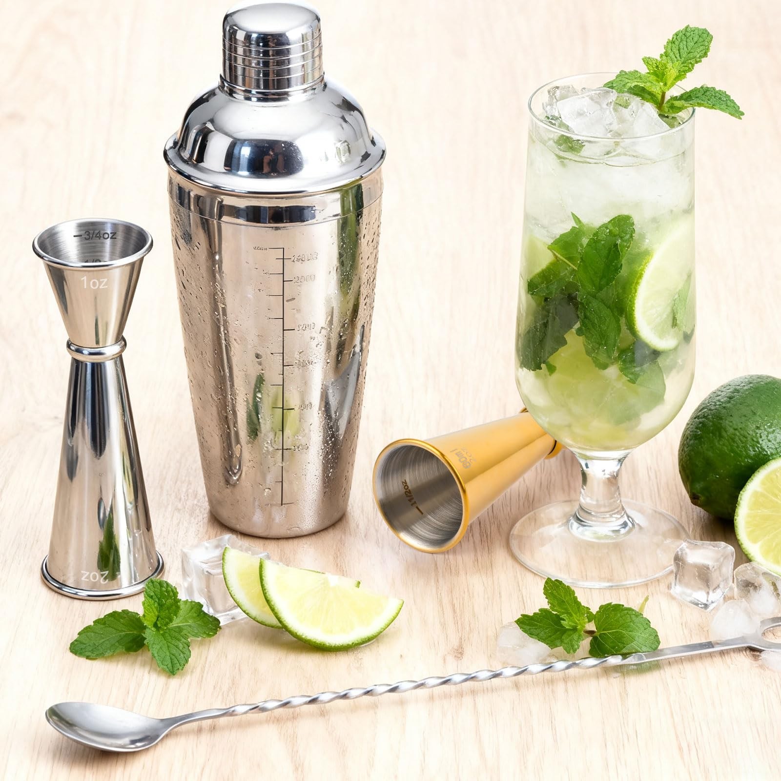 2 Pack Jigger for Bartending, 2 OZ 1 Double Shot Standard, Gold & Silver