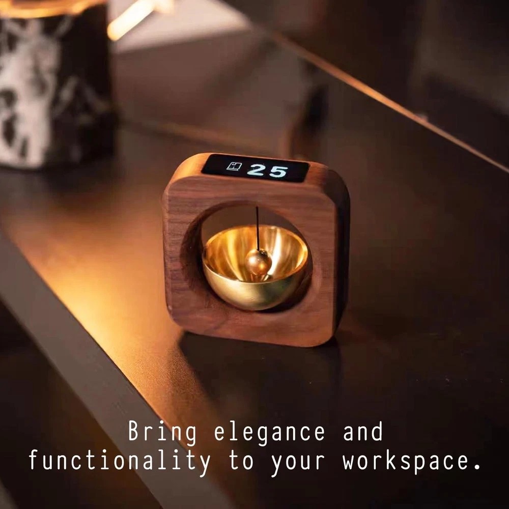 Pomodoro Timer - Genuine Walnut & Brass, for Productivity & Focus - Works