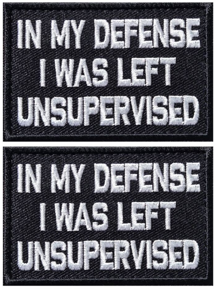 in My Defense I was Left Unsupervised Morale Patch  | 2PC  HOOK BACKING  3" X 2"