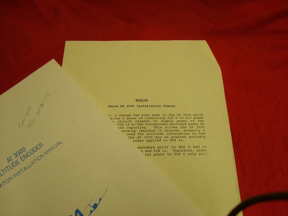 Terra AT3000 Altitude Encoder Operator/Installation Aviation Manual Avionics