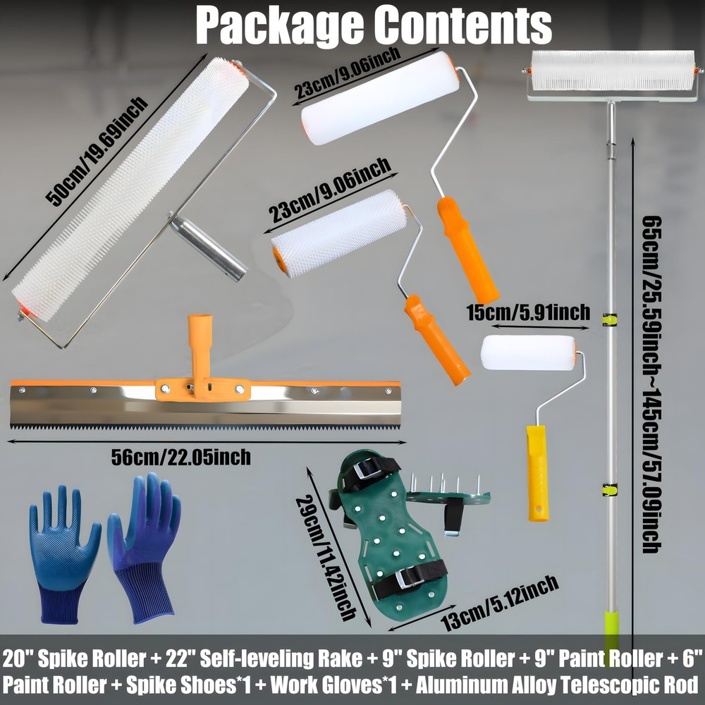 Self Leveling Cement Tool Kit,Epoxy Flooring Tool Kit,Self-Leveling Rake,Spik...