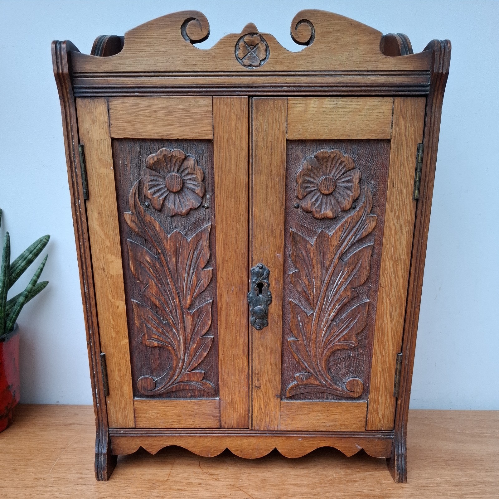 Vintage Antique Edwardian Arts and Crafts Wooden Smokers Cabinet 2 Drawers 32cm