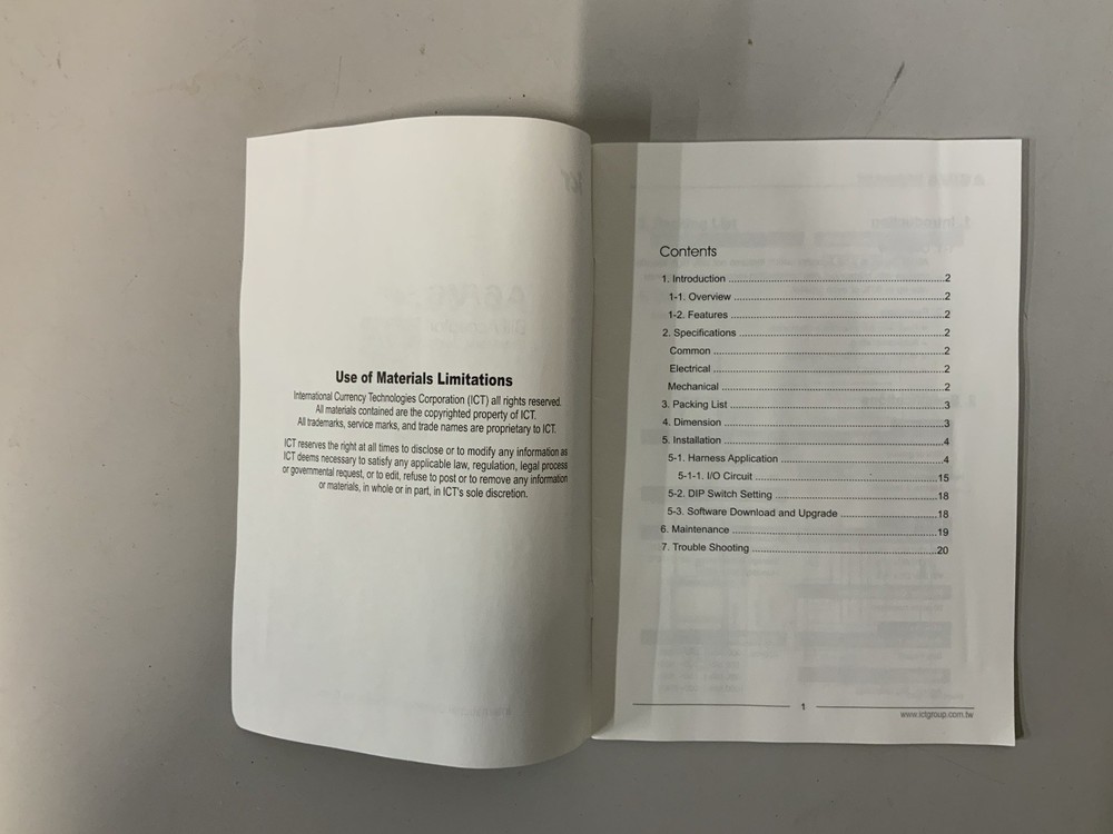 ICT A6/V6 series Bill Acceptor installation Guide