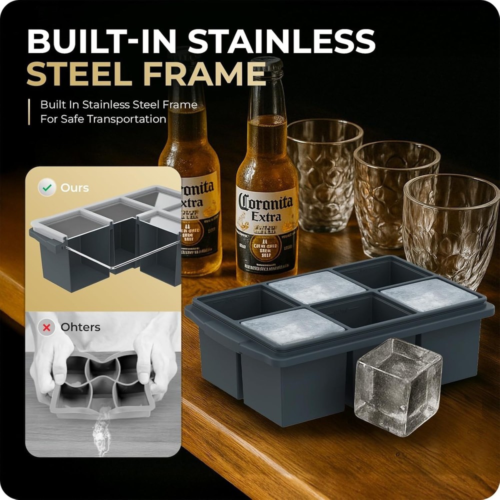 2 Pack 2 Inch Large Silicone Ice Cube Trays Square Ice Cube Molds for Whiskey