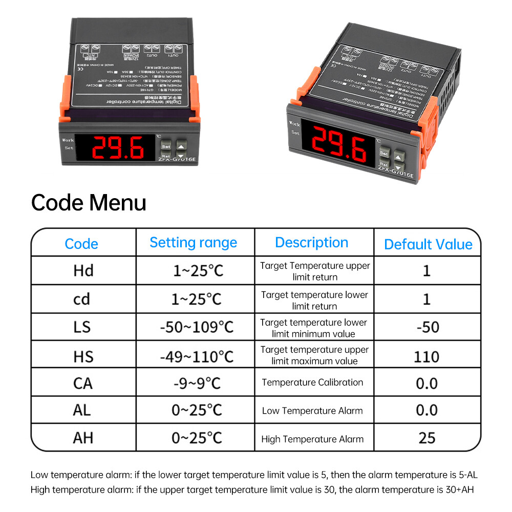 G7016E Digital Intelligent Temperature Controller NTC Waterproof Probe 12V/24V