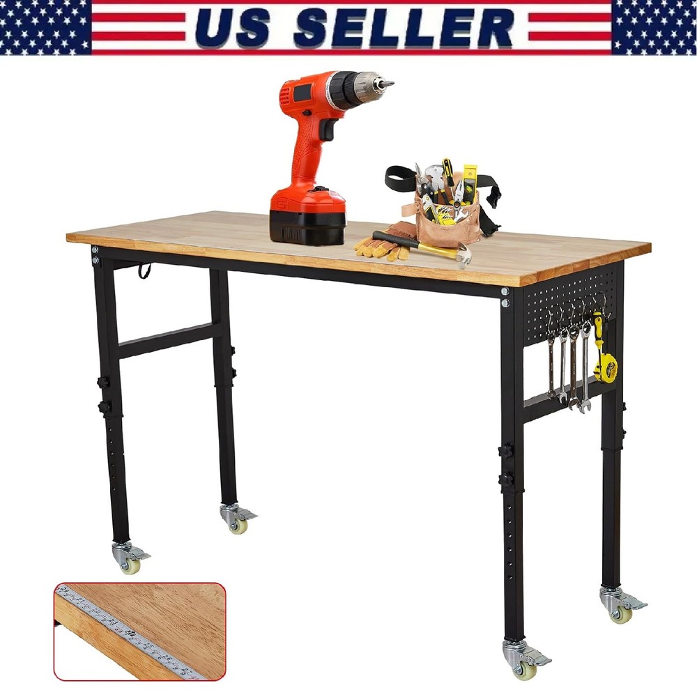 60" Adjustable Workbench 2000 Lbs Load Work Bench with Pegboard & Power Outlets