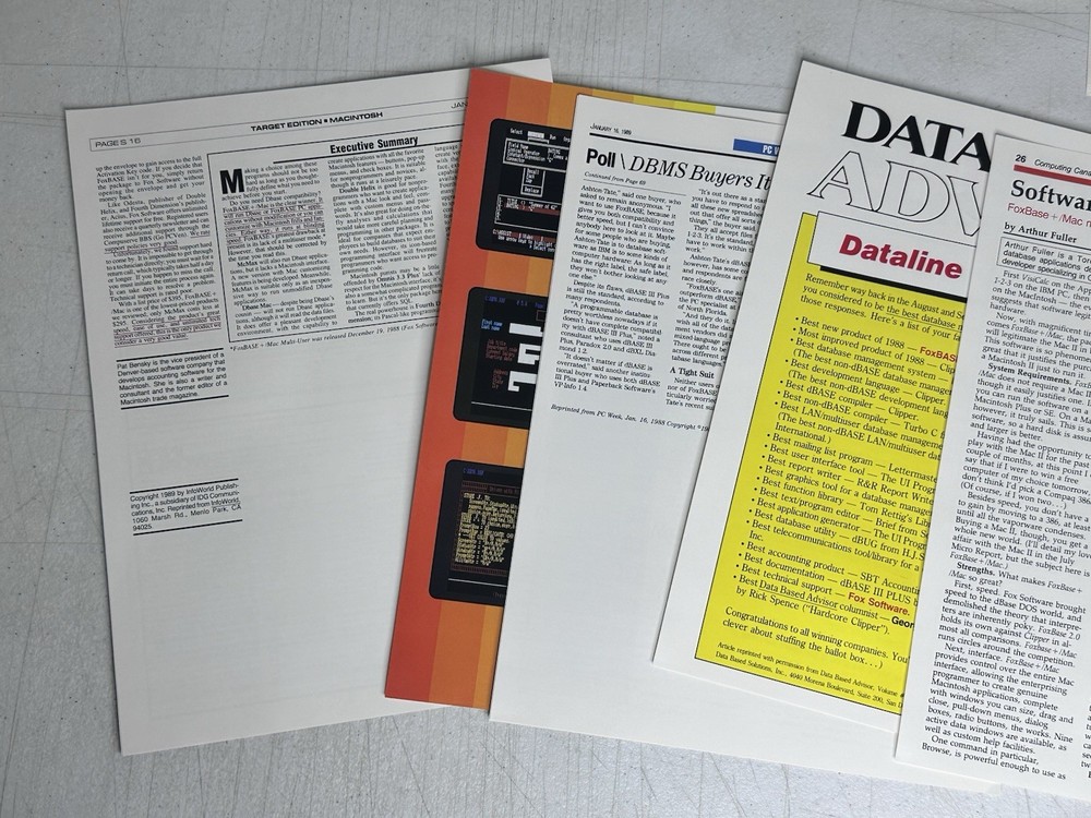 1989 FoxBASE+ Mac PC Price List Promo Pack Fox Software Database History