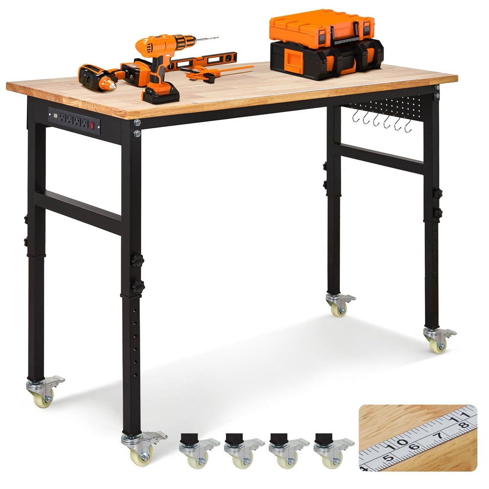 Adjustable Height Workbench 60"x24" Work Bench Table 2000 Lbs with Power Outlet