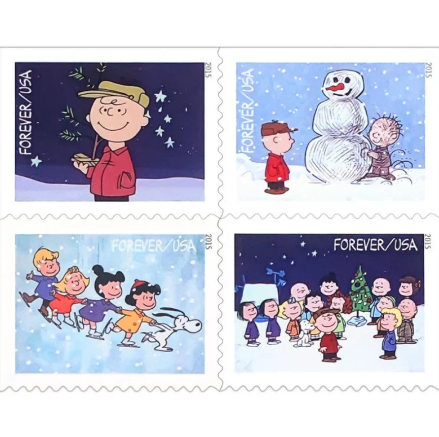 USPS Forever Charlie Brown Christmas Sheet of 100 Authentic Postage Stamps