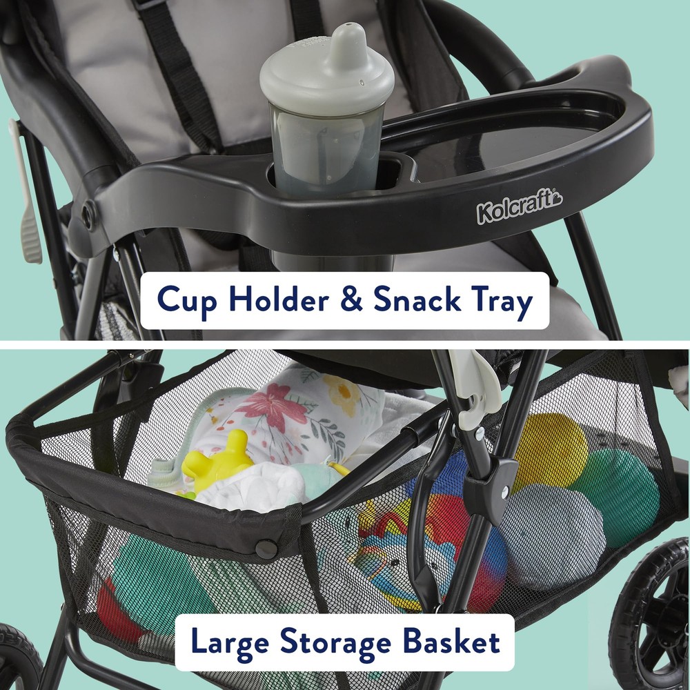 Kolcraft Cloud Plus Lightweight Easy Fold Compact Toddler Stroller 13 Lbs Grey